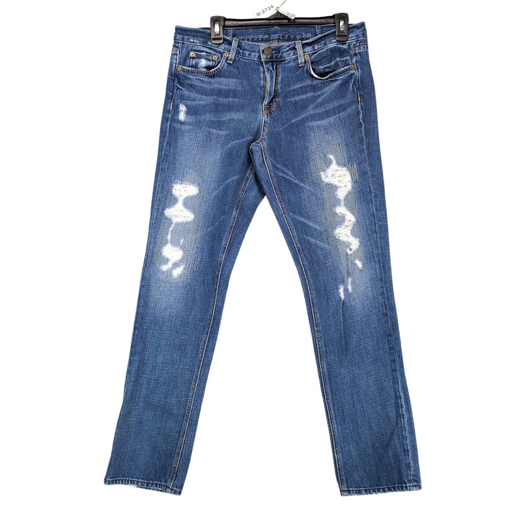 Vintage Y2K J Crew Matchstick Distressed Jeans Womens 31R 33x32" Blue Denim USA